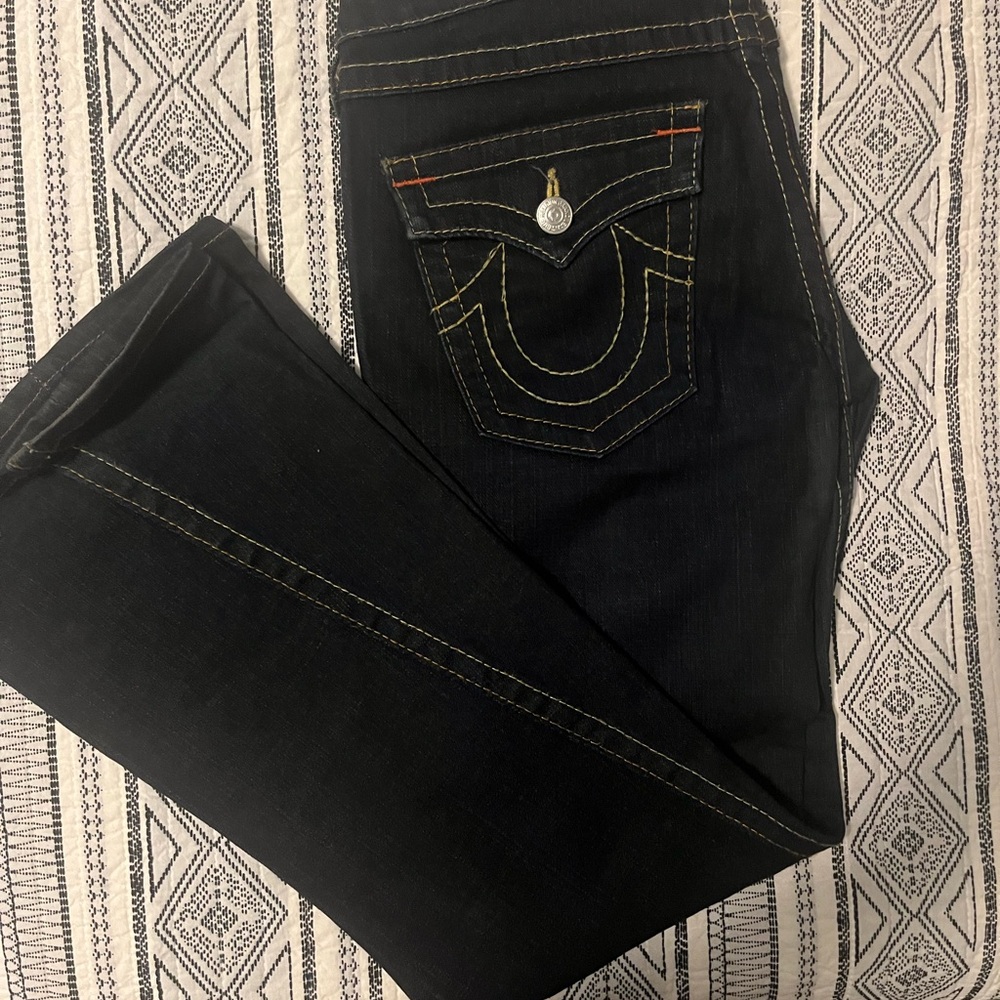True Religion Black Boot Cut Jeans with Signature Stitching - Length 30